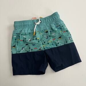 Cat & Jack dinosaur palm tree print swim trunks board shorts liner blue green